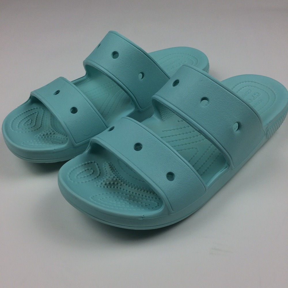 Crocs Slides Sandals Mens 11 Green Double Strap Slip On